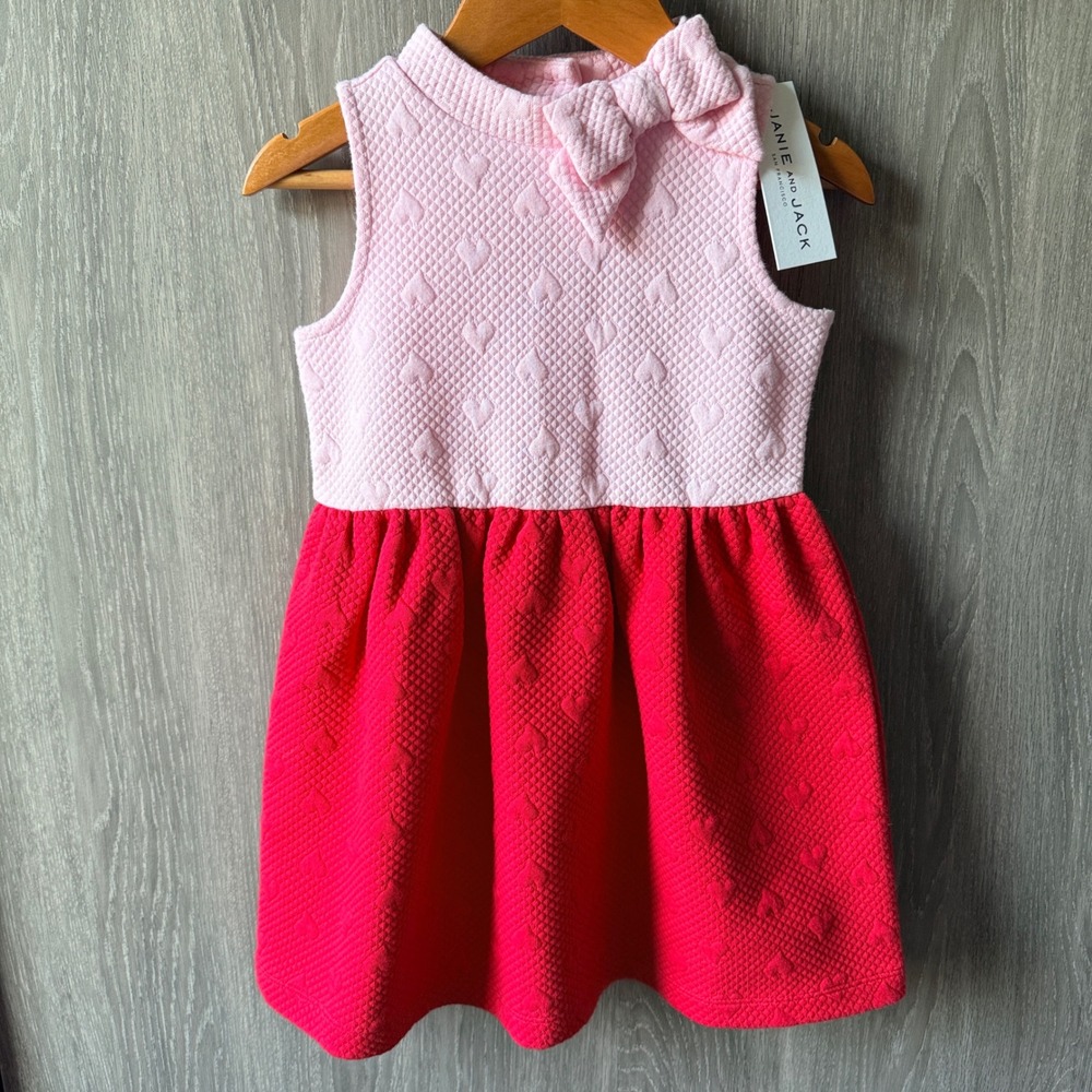 Janie & Jack Heart Colorblock Quilted Dress Girl 2T Pink Red Valentine Party NWT - Picture 1 of 5